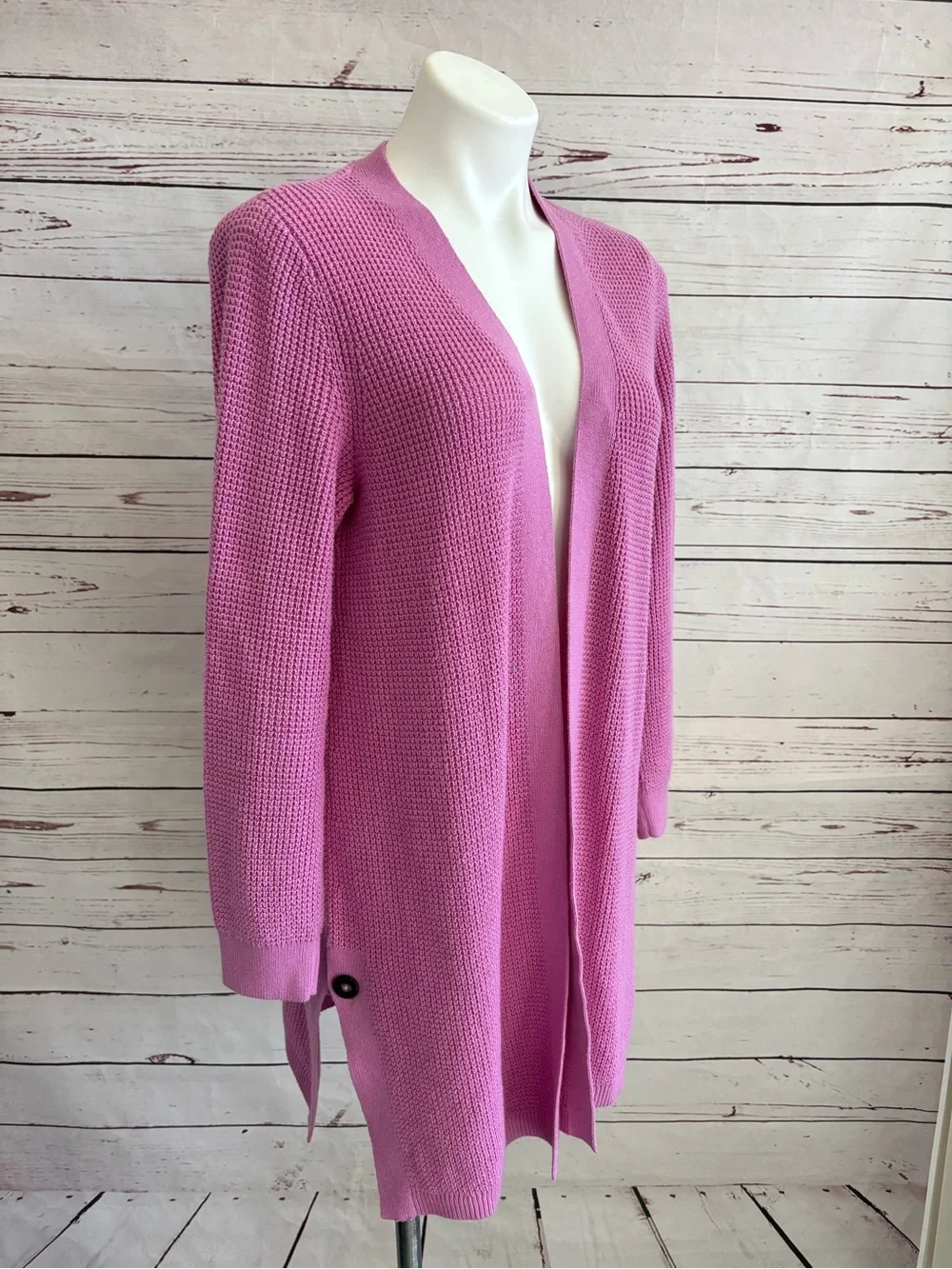 J Jill Woman’s Long Waffle Knit Open Front  Cardigan Sweater Size Medium Pink